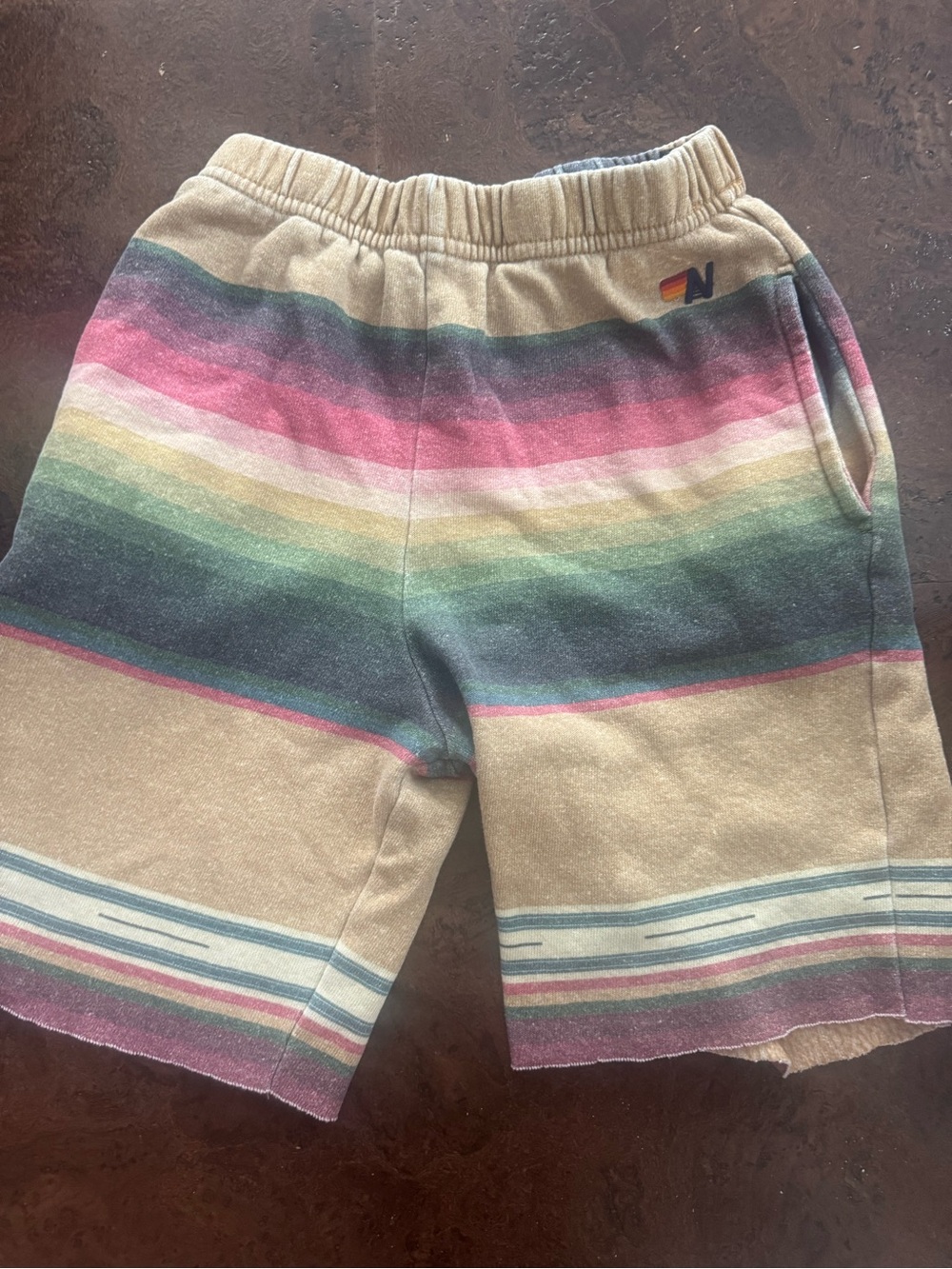 Aviator Nation Kids Boys Tulum Sweatshorts 12 Tan Pull On Active Made in USA